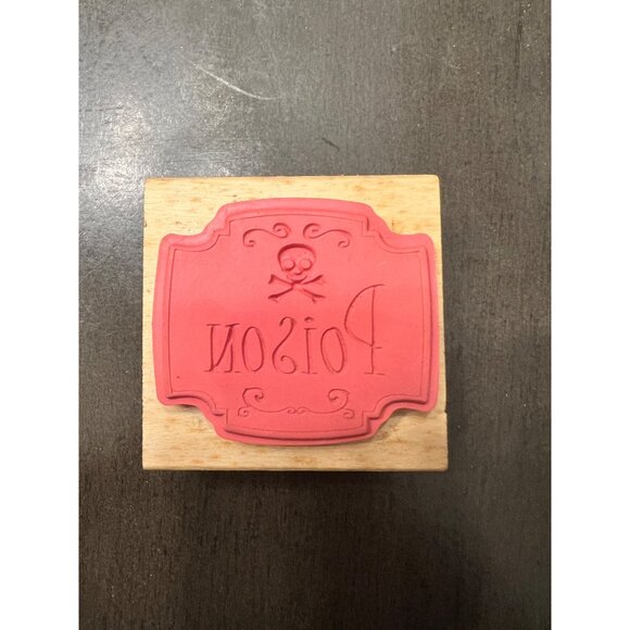 CraftSmart "Poison" Wooden Rubber Stamp Halloween - Picture 2 of 4